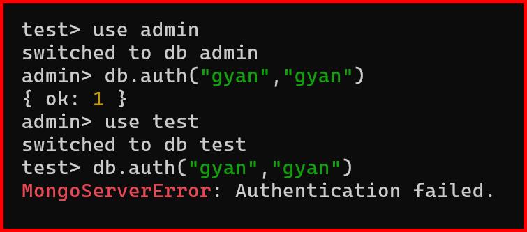 Picture showing login to the database using auth method in mongodb